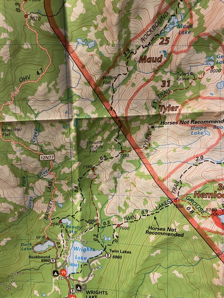 map of desolation wilderness - section from wrights lake to maud lake